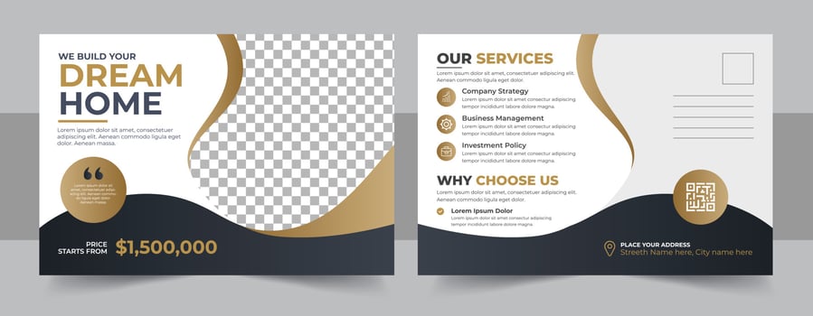Corporate business or marketing agency postcard template, Real Estate Agent and Construction Business Postcard Template vector
