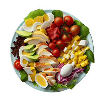 Delicious Cobb Salad, Cobb salad png image, tomatoes, bacon, hard-boiled eggs, blue cheese