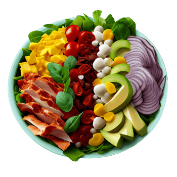 Delicious Cobb Salad, Cobb salad png image, tomatoes, bacon, hard-boiled eggs, blue cheese