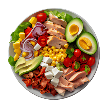 Delicious Cobb Salad, Cobb salad png image, tomatoes, bacon, hard-boiled eggs, blue cheese