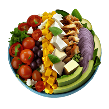 Delicious Cobb Salad, Cobb salad png image, tomatoes, bacon, hard-boiled eggs, blue cheese