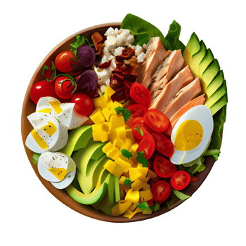 Delicious Cobb Salad, Cobb salad png image, tomatoes, bacon, hard-boiled eggs, blue cheese