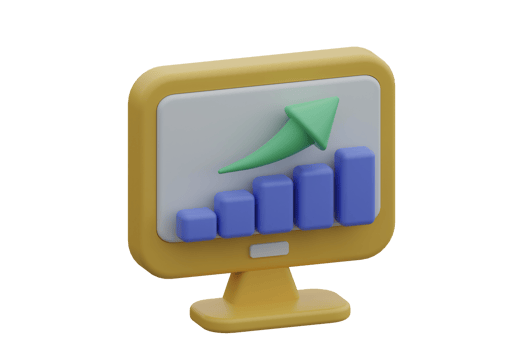 3D render increase profit chart on screen illustration, growth statistics data analyst with rising arrow. Step up to a successful business. png