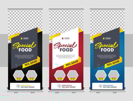 Food and restaurant roll up banner design template vector