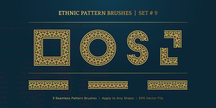 Vintage Golden Geometric Pattern Borders Frames, Traditional Ethnic Vector Border Frame Collection