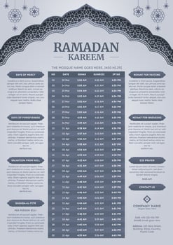 Ramadan Kareem Hijri Islamic Arabic Calendar Template Design vector