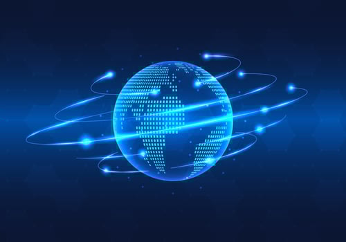 Global technology network that connects with smart technology to provide quick access to information anywhere for expanding business globally. vector