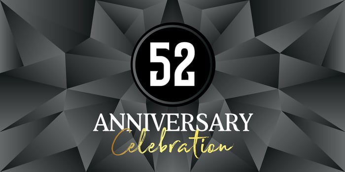 52 year anniversary celebration logo design white and gold color on Elegant Black Background Vector Art abstract background vector