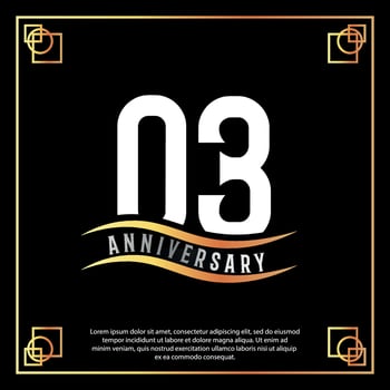 03 year anniversary logo design white golden abstract on black background with golden frame template illustration vector