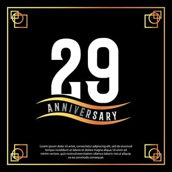 29 year anniversary logo design white golden abstract on black background with golden frame template illustration vector