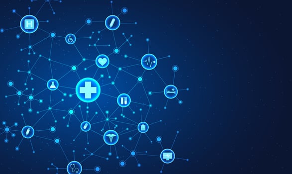 Combining technology with medicine Patients have access to treatment information to save their lives. Including information from doctors, types of drugs, illnesses, different diseases, and hospitals vector