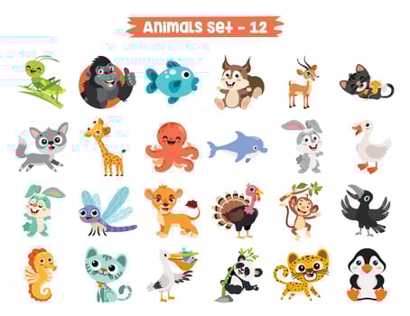 Set Of Cute Cartoon Animals vector
