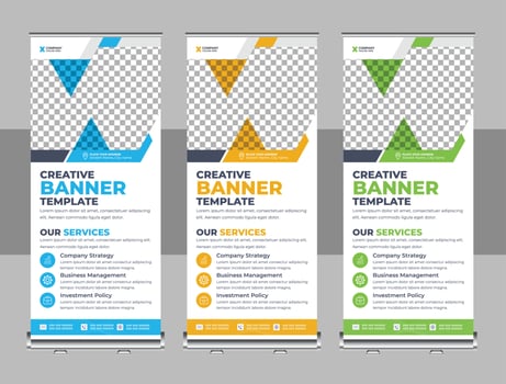 corporate business company rackcard, stand banner, and x banner template vector