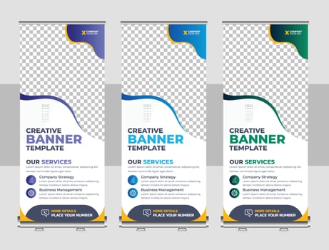 corporate business company rackcard, stand banner, and x banner design vector