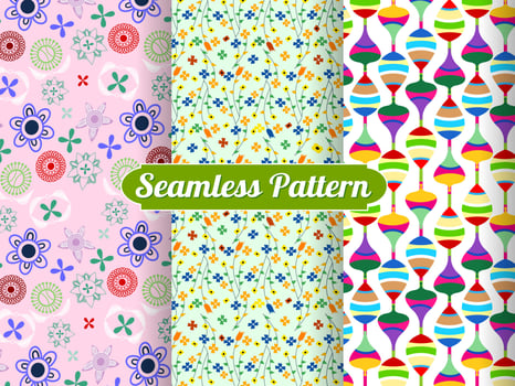 seamless floral pattern's set of collection ornaments. hand drawn abstract botanic leaves background. Endless textile texture used for printing retro fabric pattern design. vector