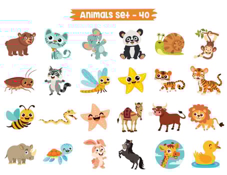 Set Of Cute Cartoon Animals vector