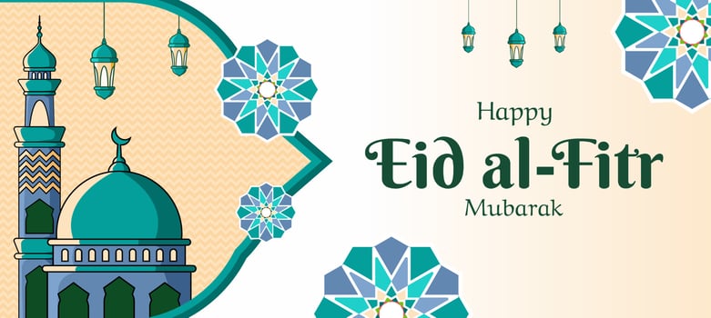 eid al fitr banner template with mosque Islamic ornament design vector