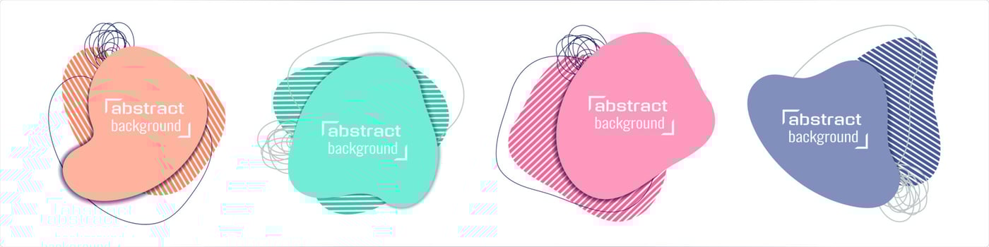 Abstract liquid shapes banners. Irregular spots paper cut effect. Fluid organic blobs with outlines and scribbles. Web or print design templates. Vector illustration.