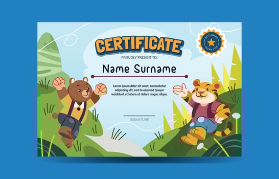 Certificate For Children With Bear And Tiger Theme vector