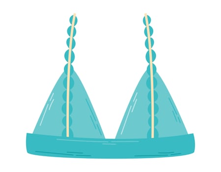 Blue cute women bra or bikini with ruffles. Vector isolated cartoon illustration.