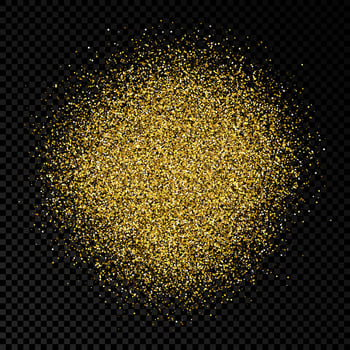 Golden glittering backdrop on a dark transparent background. Background with gold glitter effect and empty space for your text. Vector illustration