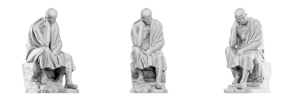 A breathtaking 3D render of the Philosopher Chrysippus statue, capturing the essence of ancient Greek art with stunning realism. png
