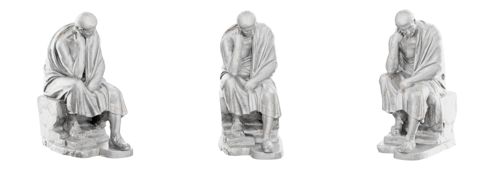 A breathtaking 3D render of the Philosopher Chrysippus statue, capturing the essence of ancient Greek art with stunning realism. png