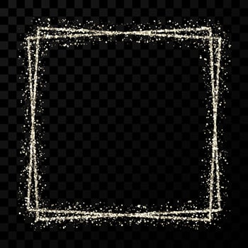 Silver double square frame. Modern shiny frame with light effects isolated on dark vector