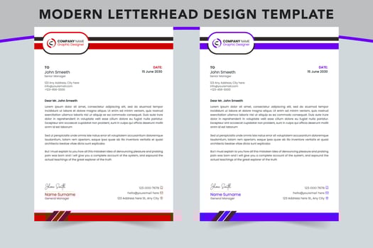 Corporate modern business letterhead design template, 2 color variation, business letterhead design template vector
