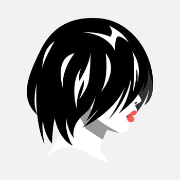 Monochrome portrait of a beautiful young girl face side view. short hair covering eyes. avatar for social media. colored. for profile, print, sticker, poster, etc. flat vector illustration.