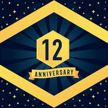 12 year anniversary logotype design with blue twist infinity multiple line design in yellow color border template vector illustration