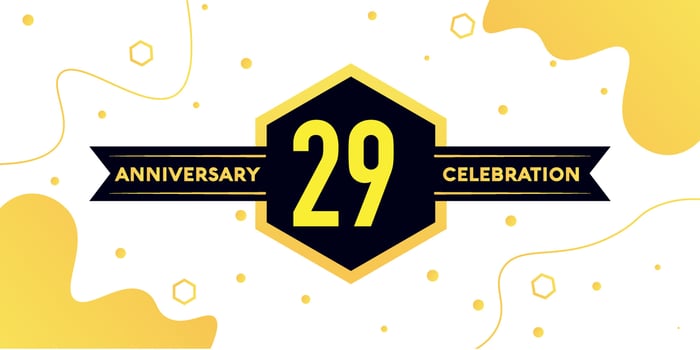 29 years anniversary logo vector design with yellow geometric shape with black and abstract design on white background template