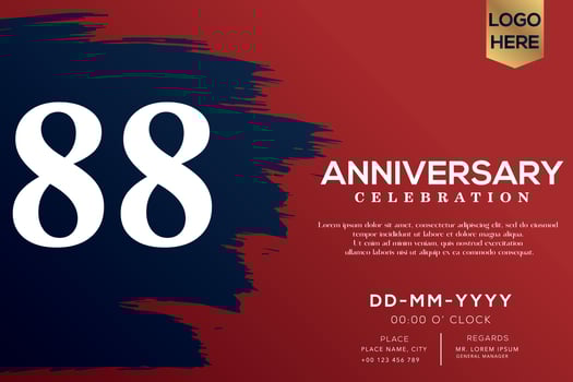 88 years anniversary celebration vector with blue brush isolated on red background with text template design