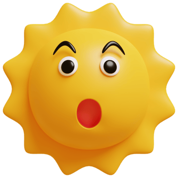 3D sun emoticon.Yellow face wow emoji. Surprised, shocked emoticon. Popular chat elements. png