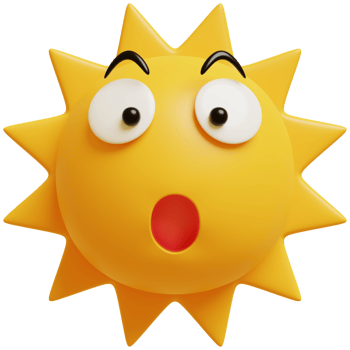 3D sun emoticon.Yellow face wow emoji. Surprised, shocked emoticon. Popular chat elements. png