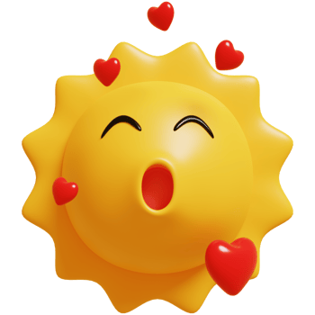 3d sun emoticon.Love emotion cartoon character yellow emoji. 3d render. png