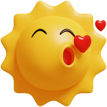 3d sun emoticon.Love emotion cartoon character yellow emoji. 3d render. png