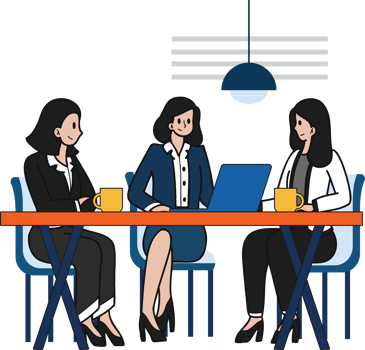 business women meeting in conference room illustration in doodle style png