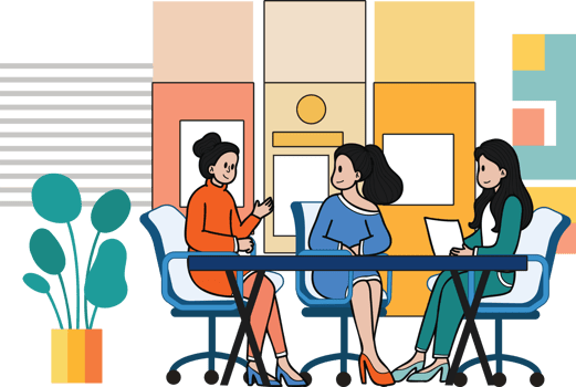 business women meeting in conference room illustration in doodle style png