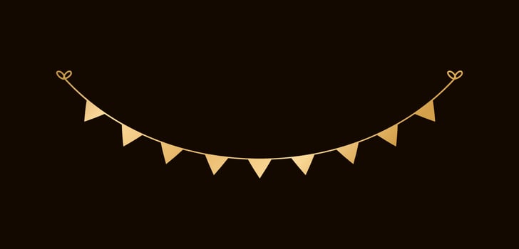 Golden Flags Garland, Festive Birthday, Christmas Party celebration, Hanging buntings garlands vector illustration