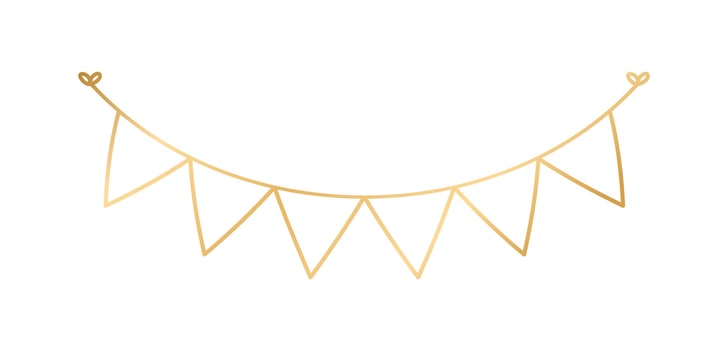 Golden Flags Garland, Festive Birthday, Christmas Party celebration, Hanging buntings garlands vector illustration