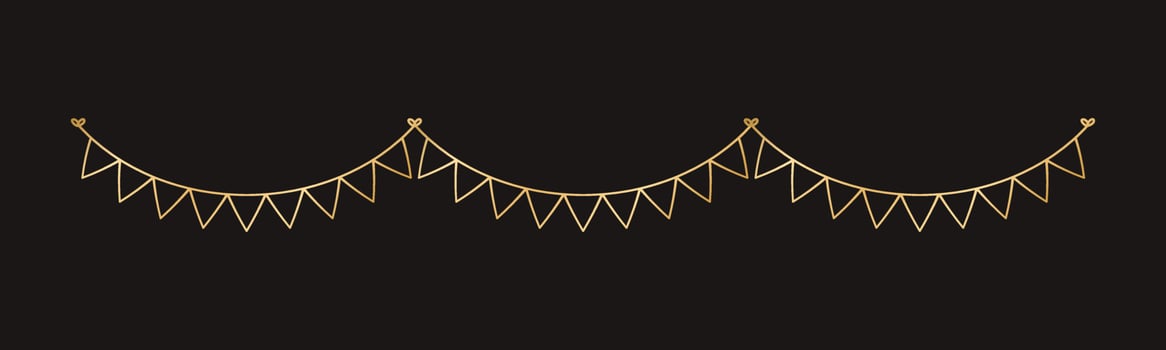 Golden Flags Garland, Festive Birthday, Christmas Party celebration, Hanging buntings garlands vector illustration
