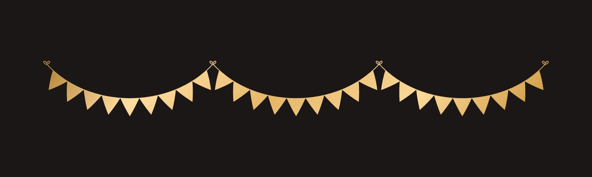 Golden Flags Garland, Festive Birthday, Christmas Party celebration, Hanging buntings garlands vector illustration