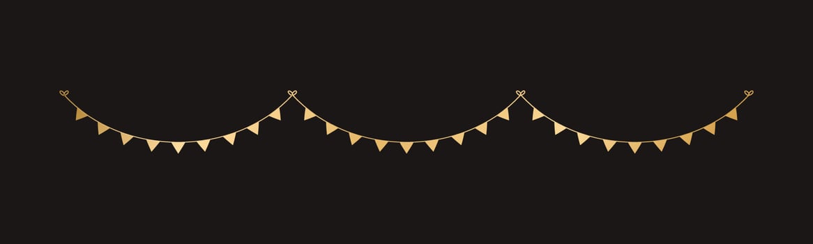 Golden Flags Garland, Festive Birthday, Christmas Party celebration, Hanging buntings garlands vector illustration