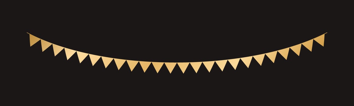 Golden Flags Garland, Festive Birthday, Christmas Party celebration, Hanging buntings garlands vector illustration