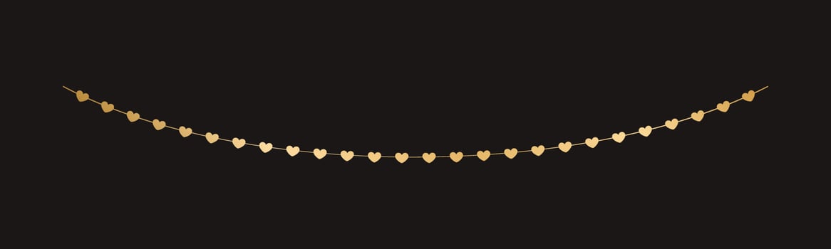 Gold Hearts Garland, Festive Birthday, Valentines Party celebration, Hanging buntings garlands vector illustration