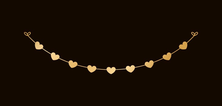 Gold Hearts Garland, Festive Birthday, Valentines Party celebration, Hanging buntings garlands vector illustration