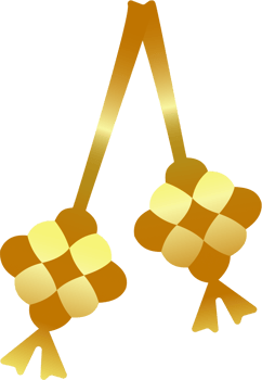 Golden ketupat rice Ramadhan and eid al fitr ornament. Transparent background image file png