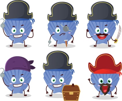 Cartoon character of blue shell with various pirates emoticons vector