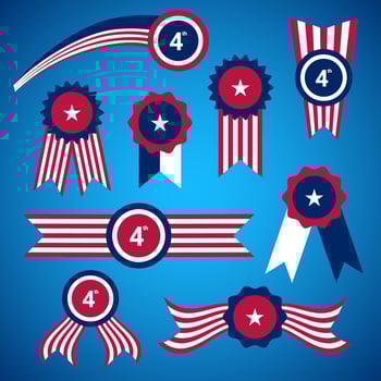 US memorial day, Patriot proud label, American flag and national symbols, United States of America patriotic emblems vector set. National independence day 4th july badges